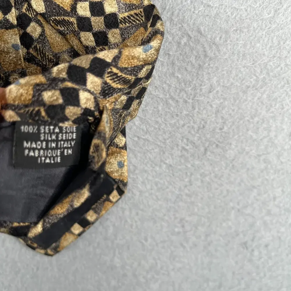 Vintage Canali Necktie Silk Beige Black Geometric Made In Italy